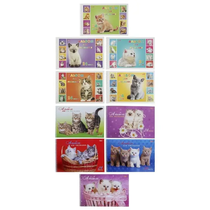Альбом для рисования Hatber &laquo;Милые котята&raquo; А4, 24 листа, на гребне, перфорация углов, плотность листов 100 г/м&sup2;, обложка из мелованного картона, МИК...