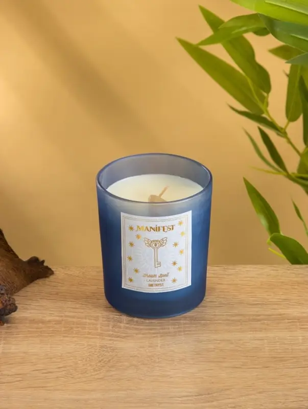 Свеча в стекле с камнем Manifest лаванда 200 гр соевый воск Свеча в стекле с камнем Manifest лаванда 200 гр соевый воск
