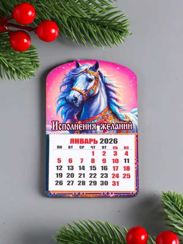 Магнит новогодний календарь, отрывной "Исполнения желаний" 9,5х6,5 см