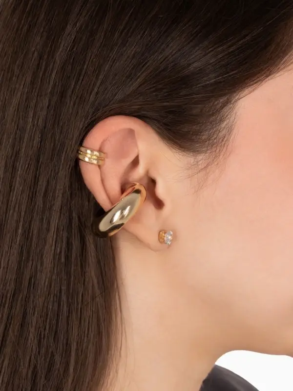 Серьга и кафф QF &laquo;Бублик&raquo;, набор 3 шт. стразы, цвет золото