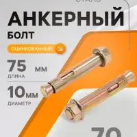 Анкерный болт ТУНДРА, с гайкой, оцинкованный, 12&times;75 мм, 70 шт.