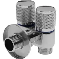Кран двойной ZEIN engr, 1/2" &times; 1/2", два вентиля, кран-букса керамика, нерж. сталь, хром