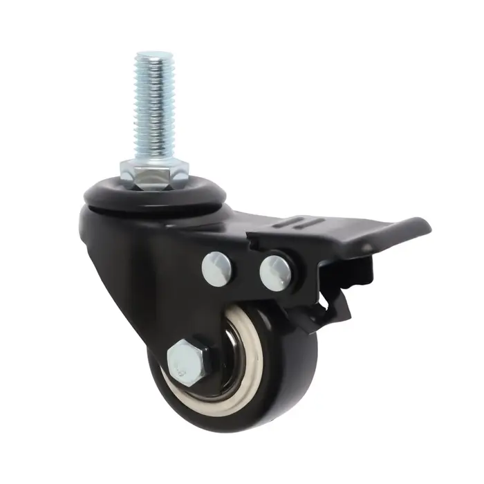 Колесо мебельное ТУНДРА, d=40 мм, поворотное, с футоркой 10&times;25 мм, с тормозом, черное