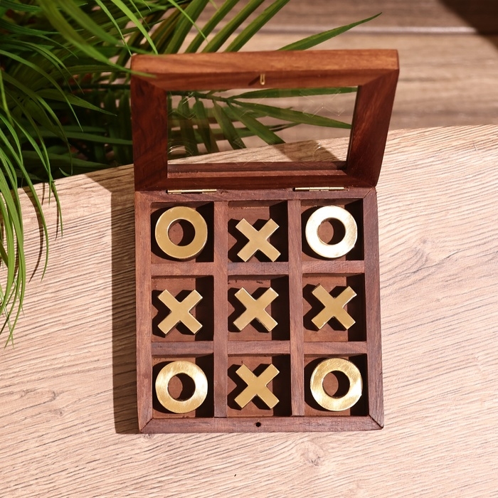 Игра настольная  Игра настольная "Крестики-нолики" 13х13 см, манговое дерево, латунь