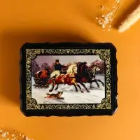 Шкатулка для украшений &laquo;Тройка коней&raquo;, 17&times;23&times;6 см, лаковая миниатюра