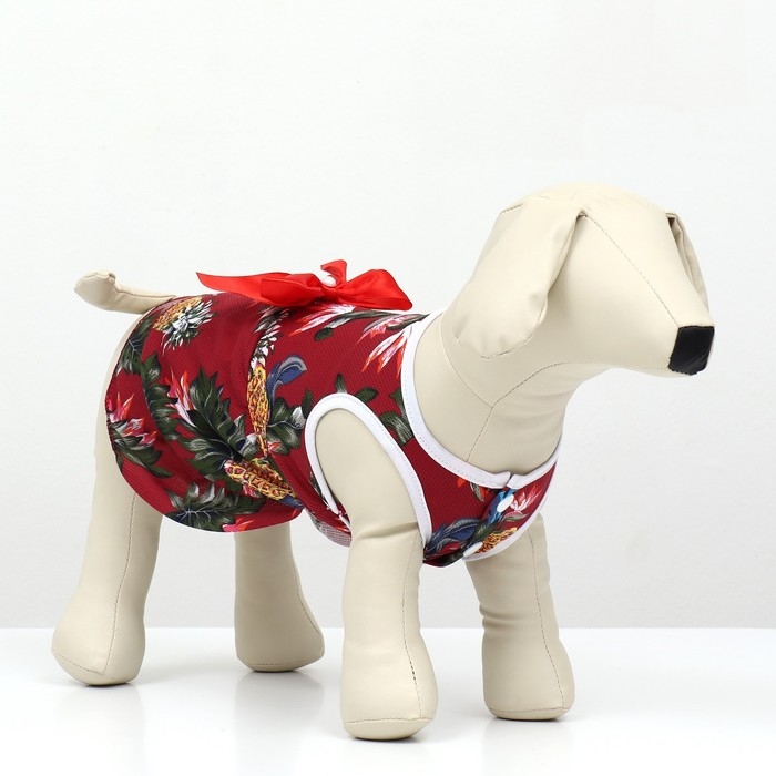 Платье для животных "Тропики», XS (ДС 20, ОГ 30 см), красное