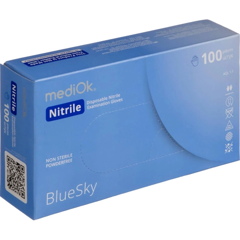 Перчатки mediOk нитрил.,голубой Blue Sky 4г., (S) 50пар/уп