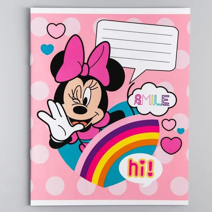 Тетрадь в клетку 12 листов, 5 видов МИКС, обложка мелованный картон, &laquo;Минни Маус&raquo;