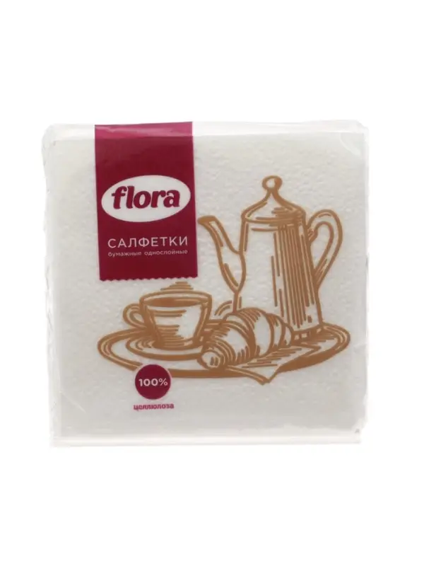 Бумажные салфетки &laquo;FLORA&raquo; 24*24, белые 1сл, 90 шт