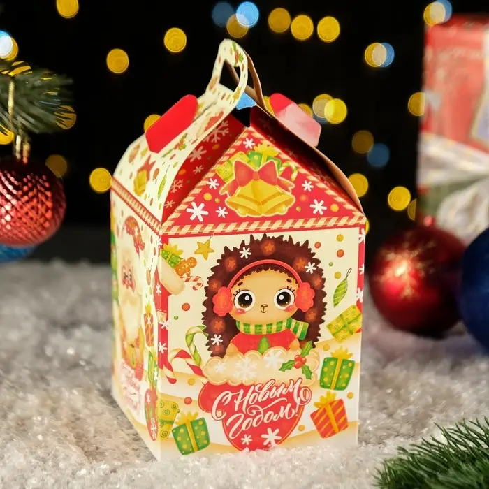 Коробка новогодняя подарочная складная «Ромбики» 12×12×17 см