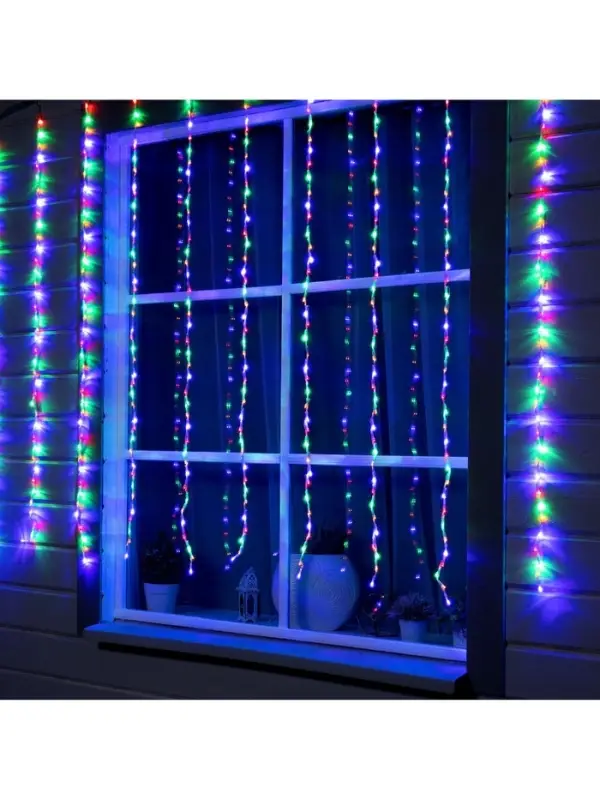 Гирлянда &laquo;Водопад&raquo; 2&times;1.5 м, IP44, прозрачная нить, 400 LED, свечение мульти, 8 комбинаций режимов, 220 В