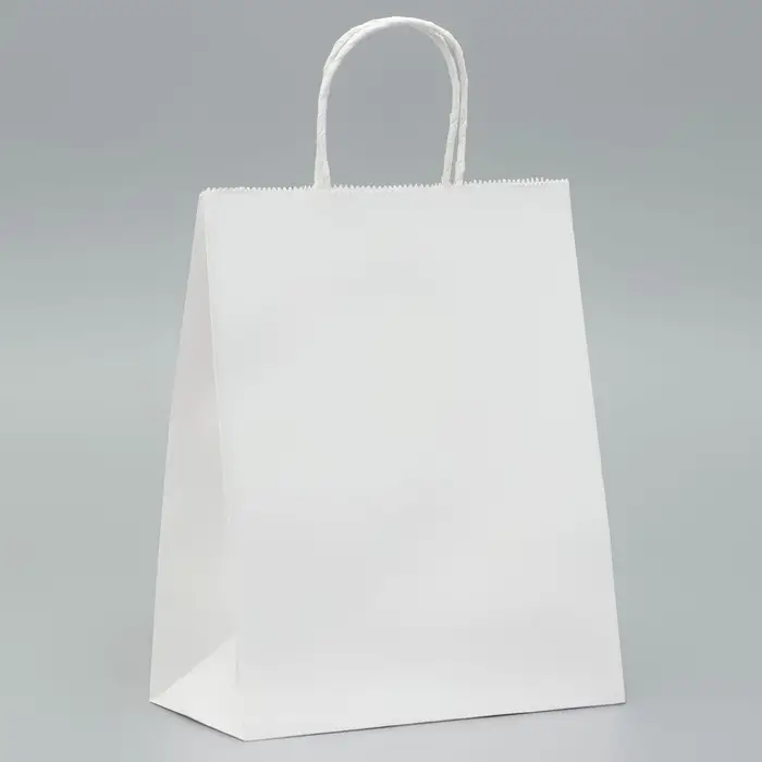 Пакет крафт без печати, белый, круглая ручка 22&times;12&times;28 см