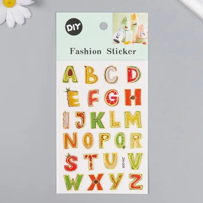 Наклейка пластик "Английский алфавит" с золотом МИКС 10,2х20,5 см