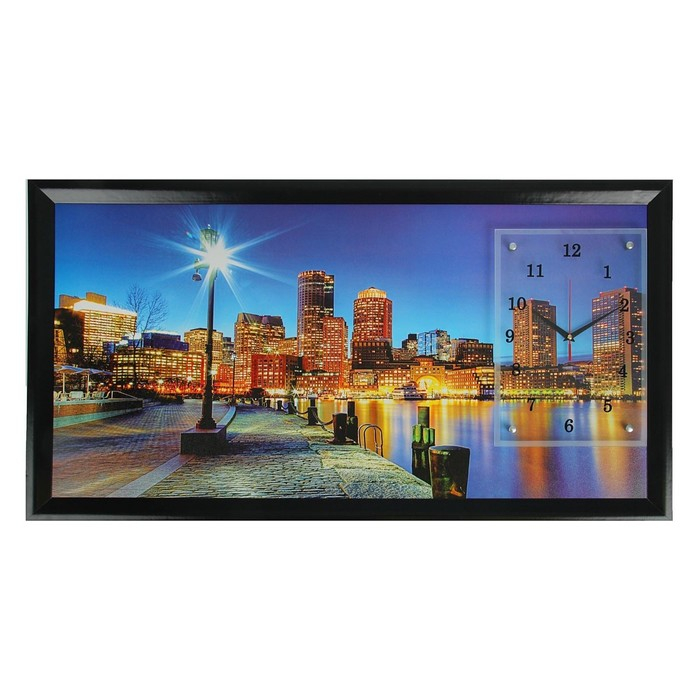 Часы-картина настенные, интерьерные "Ночной город и архитектура", 50 х 100 см, на холсте, бесшумные