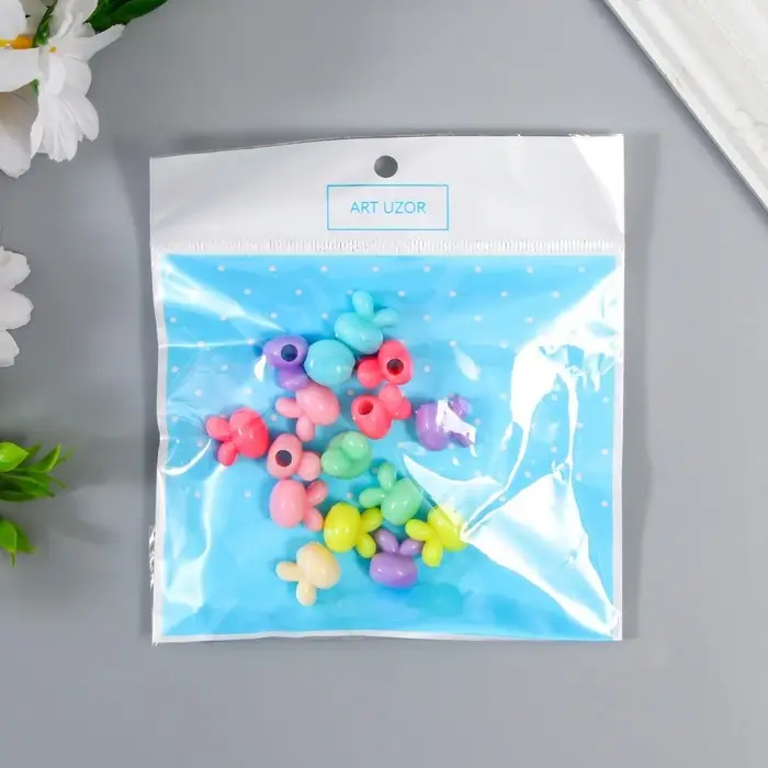 Набор бусин для творчества пластик "Зайка. Пастельные тона" 15 гр 1,5 см