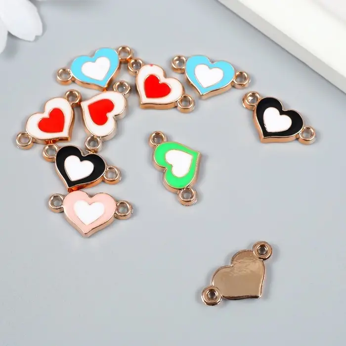 Фурнитура для бижутерии и украшений, коннектор 2 ушка «Двойное сердце», пластик под металл, набор 10 шт., 1.4×2.4 см, МИКС