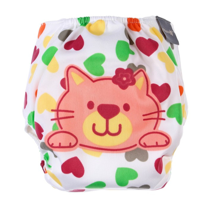 Многоразовый подгузник «Сердечки. Котик», 3-15 кг, цвет белый, Крошка Я Многоразовый подгузник «Сердечки. Котик», 3-15 кг, цвет белый, Крошка Я