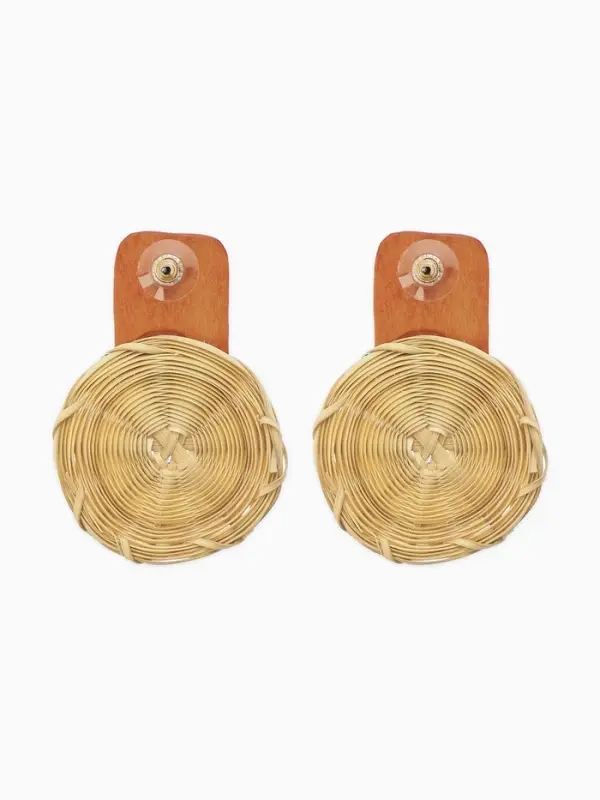 Серьги из дерева &laquo;Ваканда&raquo;, стиль, плетёный диск, бежево-коричневые