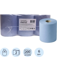 Бумага протирочная полотенце 2сл 22х30 200м d 6 см центр. вытяжка 6 рул/уп