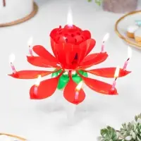 Свеча для торта музыкальная &laquo;Тюльпан&raquo;, крутящаяся, красная, 14.5&times;6 см