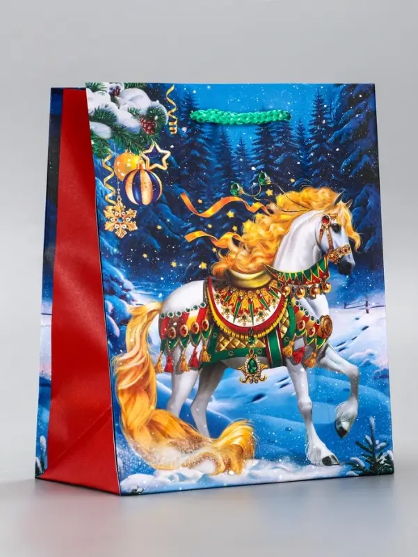Пакет подарочный новогодний ламинированный, «Новогодний конь» , 18×10×22.3 см