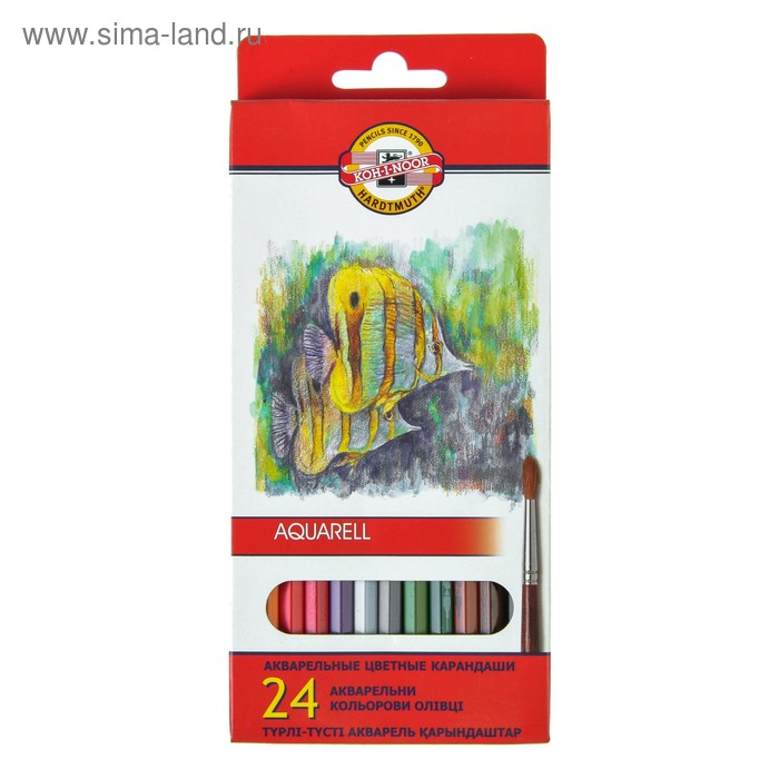 Карандаши акварельные 24 цвета 3.0 мм Koh-I-Noor Карандаши акварельные 24 цвета 3.0 мм Koh-I-Noor "Рыбки" 3718, картонная коробка, европодвес, L=175 мм