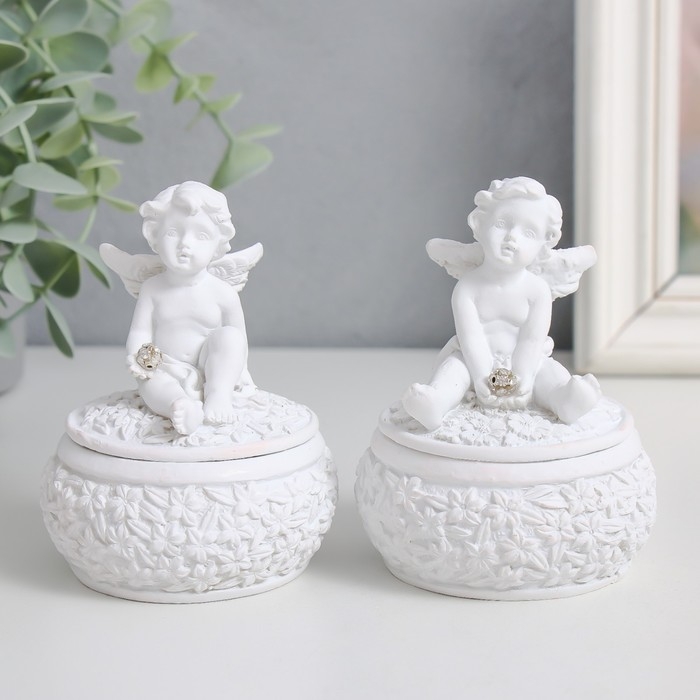 Шкатулка полистоун  Шкатулка полистоун "Белоснежный ангел в цветах" МИКС 7х7х9 см