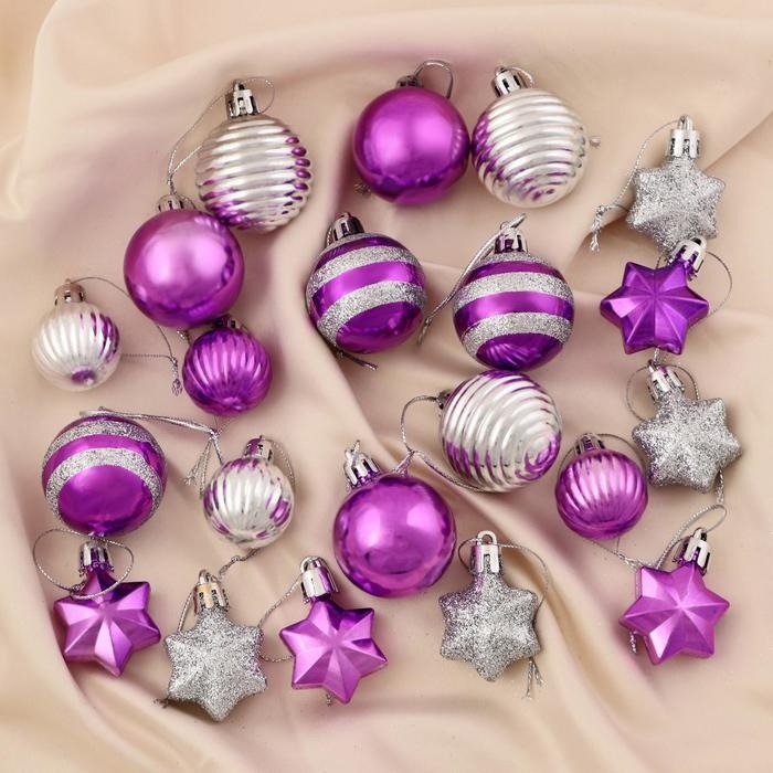 Набор украшений пластик 21 шт Набор украшений пластик 21 шт "Серпантин" серебристо- фиолетовый