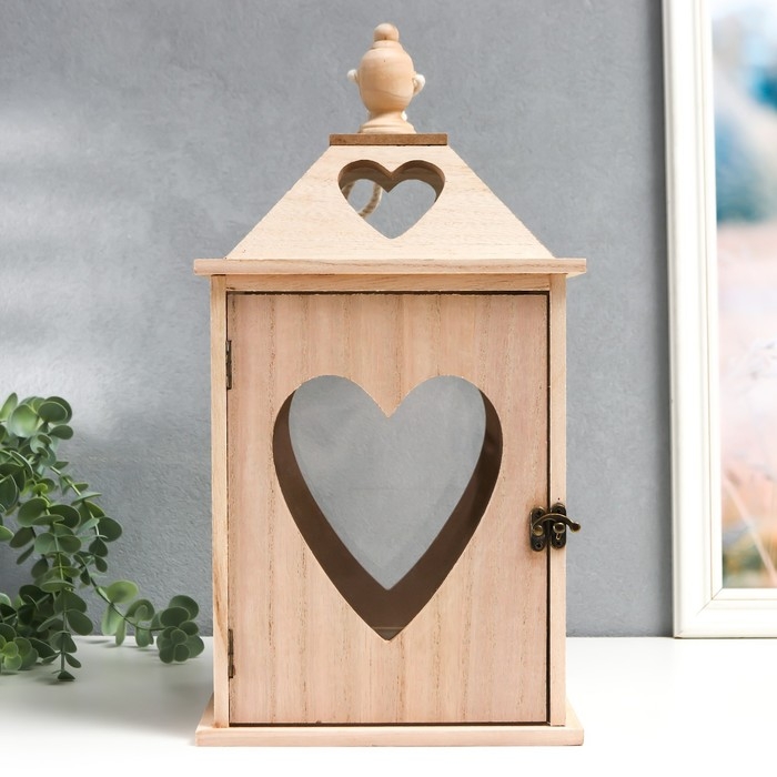 Подсвечник дерево Подсвечник дерево "Фонарь домик с сердцами" набор 2 шт 28х14,5х14,5; 38х19,5х19,5 см
