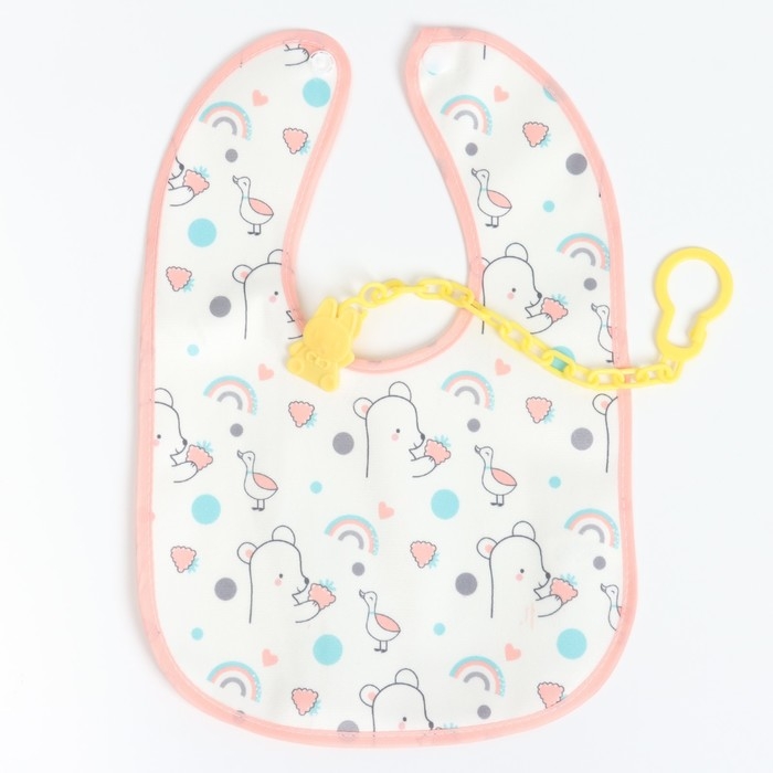 Набор детских слюнявчиков Крошка Я, 4 шт. + подарок, 29х20 см., цвет розовый, серый Набор детских слюнявчиков Крошка Я, 4 шт. + подарок, 29х20 см., цвет розовый, серый