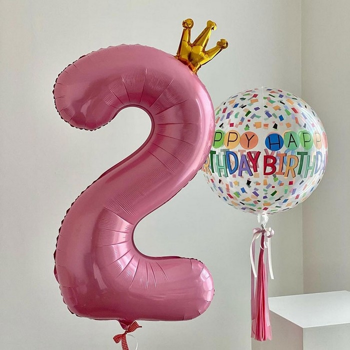 Шар фольгированный 40 Шар фольгированный 40" «Цифра 2 с короной», цвет розовый
