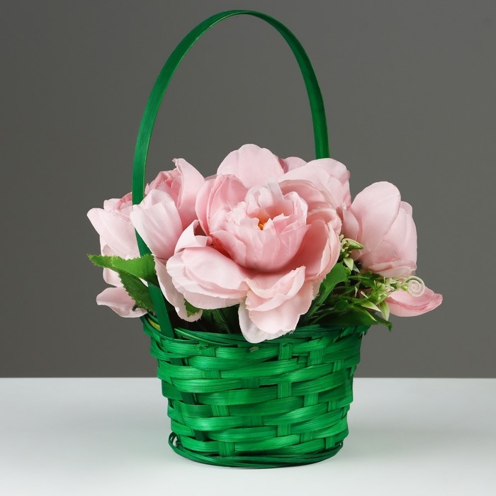 Корзина плетеная, D17 х 9 х 30 см, зеленая, бамбук Корзина плетеная, D17 х 9 х 30 см, зеленая, бамбук