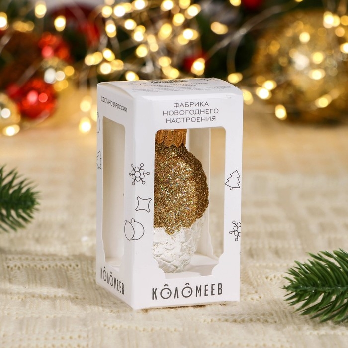 Ёлочное украшение Ёлочное украшение "Шишка в снегу", прозрачная серия, золотая, в подарочной упаковке, h-8см