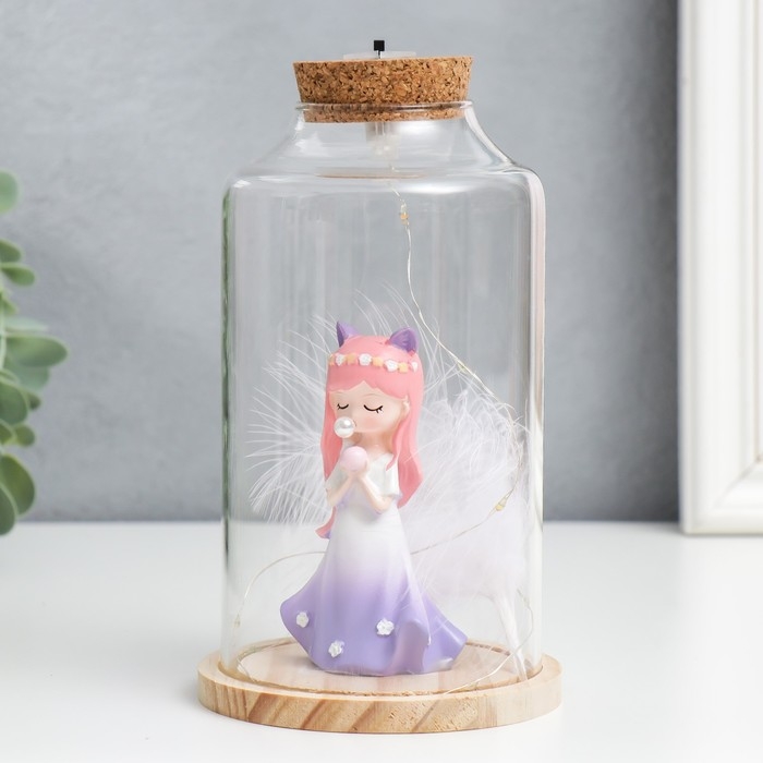 Сувенир полистоун световой  Сувенир полистоун световой "Девочка с ушками, шариком и пером" 10х10х17,5 см