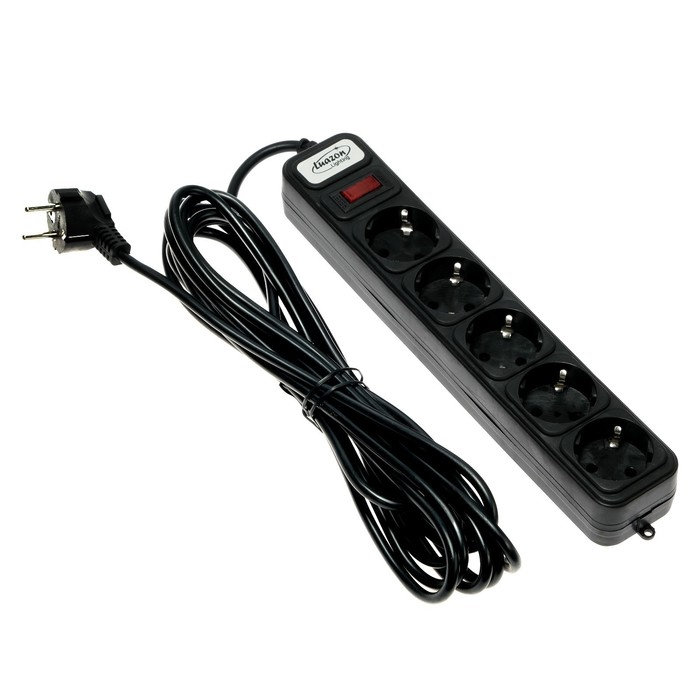 Сетевой фильтр Luazon Lighting, 5 розеток, 5 м, 2200 Вт, 3 х 0.75 мм2, 10 А, 220 В, черный Сетевой фильтр Luazon Lighting, 5 розеток, 5 м, 2200 Вт, 3 х 0.75 мм2, 10 А, 220 В, черный