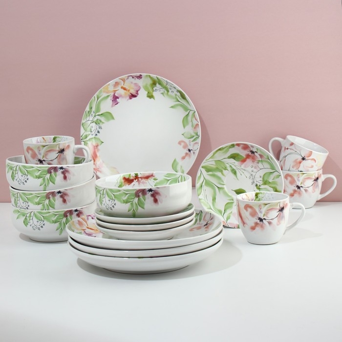 Набор посуды на 4 персоны «Акварель», 16 предметов: 4 тарелки 23 см, 4 миски 14.5 см, 4 кружки 250 мл, 4 блюдца 15 см. Набор посуды на 4 персоны «Акварель», 16 предметов: 4 тарелки 23 см, 4 миски 14.5 см, 4 кружки 250 мл, 4 блюдца 15 см.