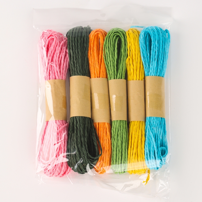 Рафия «Пальма», длина 1шт. — 10 м., набор 6 шт., цвет МИКС