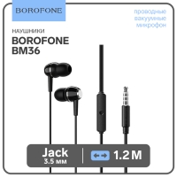 Наушники Borofone BM36 Acura, вакуумные, микрофон, Jack 3.5 мм, кабель 1.2 м, чёрные