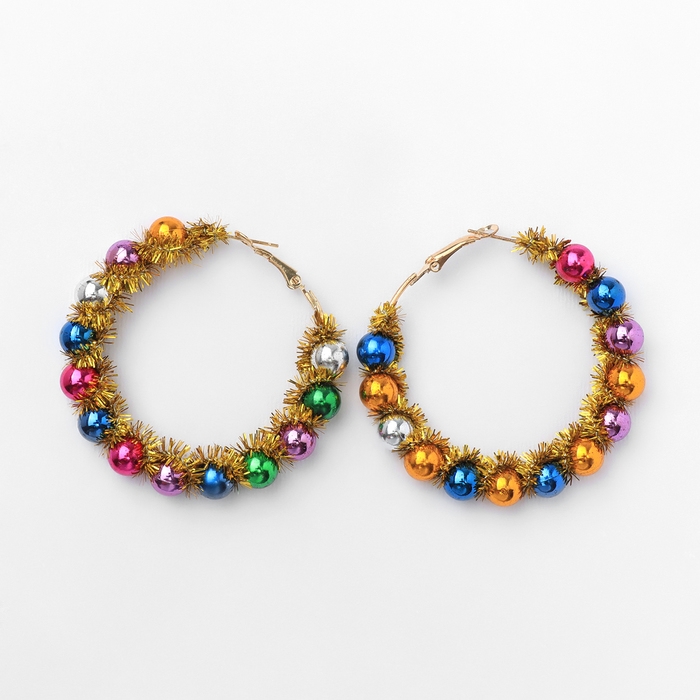 Новый год! Серьги-кольца «Новогодние» круг, цветной в золоте Новый год! Серьги-кольца «Новогодние» круг, цветной в золоте