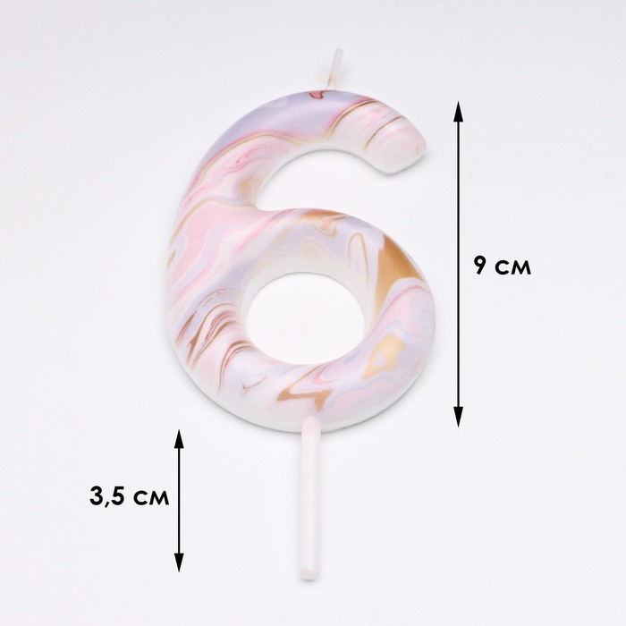 Свеча в торт  Свеча в торт "Белый мрамор", цифра "6", ГИГАНТ, 9 см