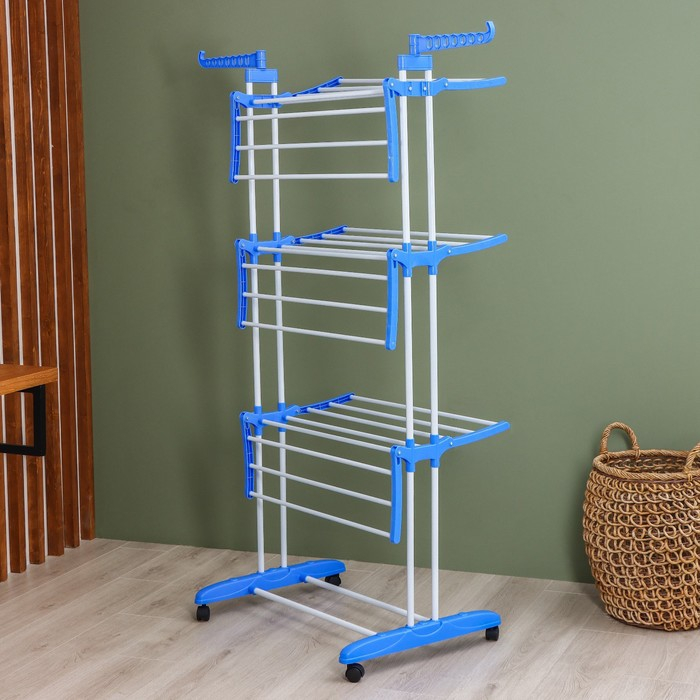 Сушилка для белья напольная трёхуровневая Доляна, 75(126)×64×170 см, рабочая длина 16 м, на колёсах Сушилка для белья напольная трёхуровневая Доляна, 75(126)×64×170 см, рабочая длина 16 м, на колёсах