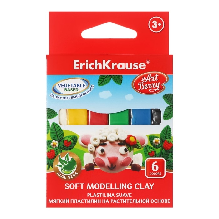 Пластилин мягкий (восковой), 6 цветов, 90 г, ArtBerry премиум, с Алоэ Вера, картон, с европодвесом Пластилин мягкий (восковой), 6 цветов, 90 г, ArtBerry премиум, с Алоэ Вера, картон, с европодвесом