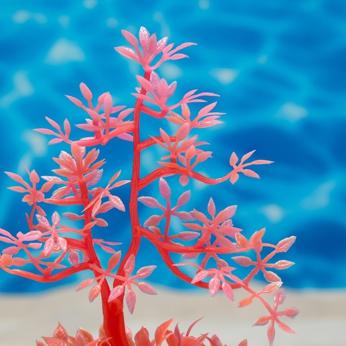 Растение искусственное аквариумное, светящееся, 10 см, красное