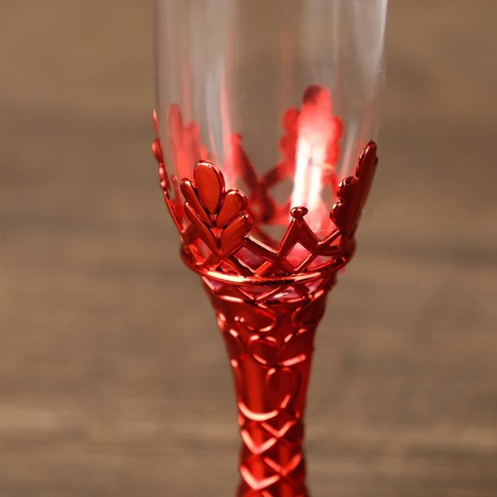 Подсвечник стекло, пластик Подсвечник стекло, пластик "Бокалы" красный набор 2 шт 10,5х3х3 см