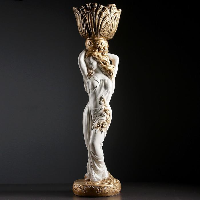 Фигура Фигура "Девушка стоя кашпо на голове средняя" белый-бронза, 1,5 л / 19х80х19см