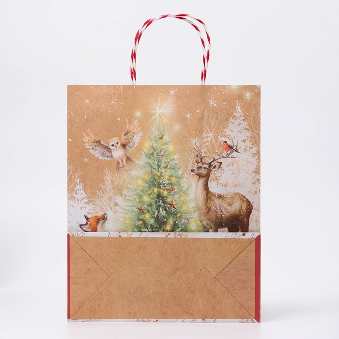 Новый год. Пакет бумажный подарочный новогодний крафт Новый год. Пакет бумажный подарочный новогодний крафт "Новогоднее чудо" 18 х 22,3 х 10 см.