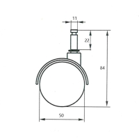 Колесо мебельное, d=50 мм, со штифтом 11x22 мм, c мягким ходом, без тормоза