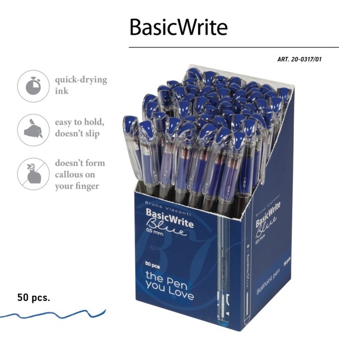 Ручка шариковая Bruno Visconti BasicWrite Basic, 0,5 мм, синие чернила Ручка шариковая Bruno Visconti BasicWrite Basic, 0,5 мм, синие чернила