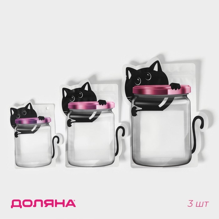 Набор пакетов для хранения сыпучих продуктов Доляна, застёжка zip-lock, 3 шт, 18,2×23,5 см, 14,5×19 см, 11,2×14,5 см