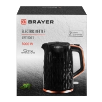 Чайник электрический BRAYER 1061BR, пластик, 1.7 л, 3000 Вт, чёрный